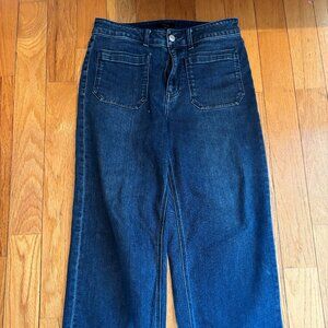 Quince Stretch High Rise Patch Pocket Wide Leg Jeans midnight Blue 30